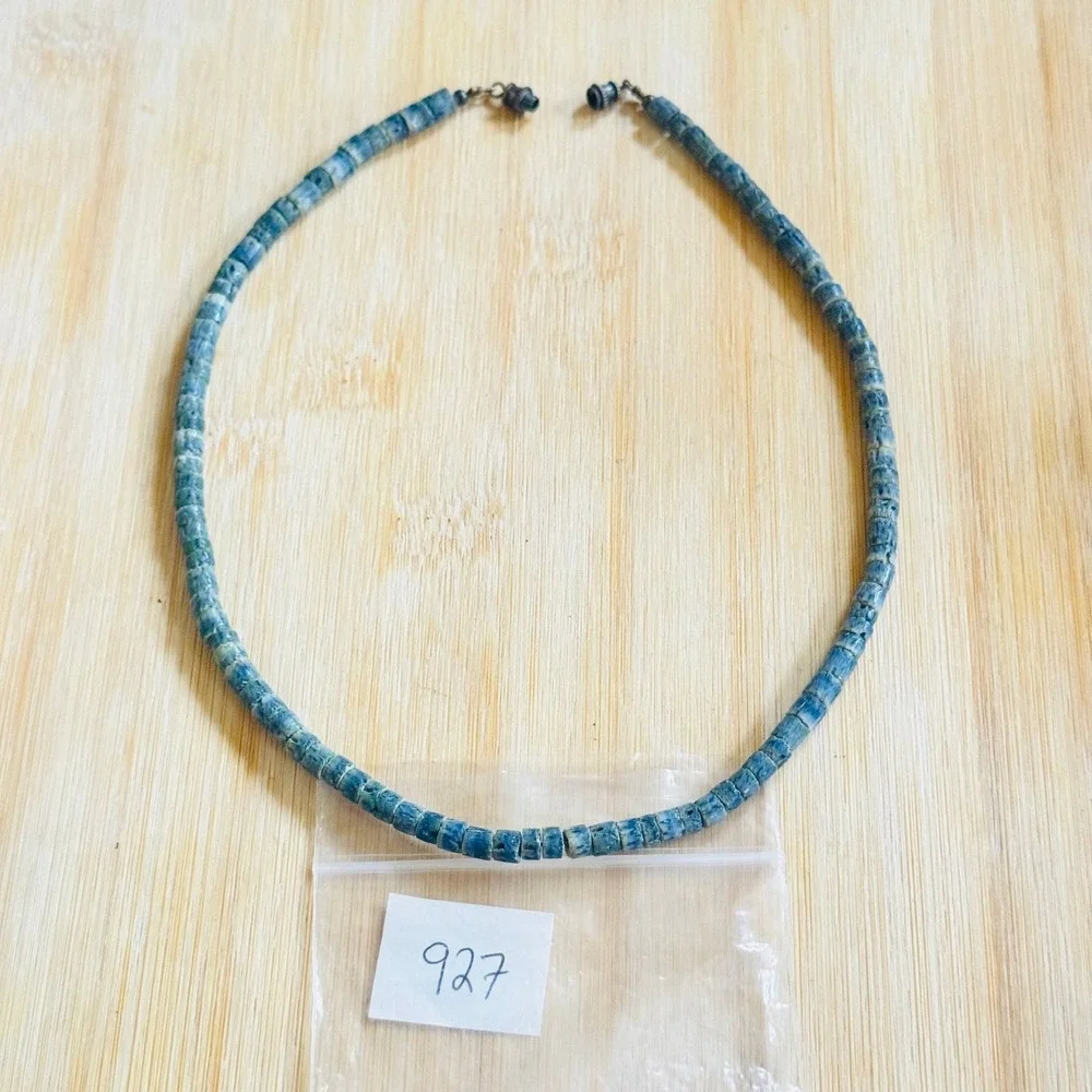 VTG Blue Sponge Coral Necklace Genuine‎ Natural beaded Heishi Beads 16g 16.5